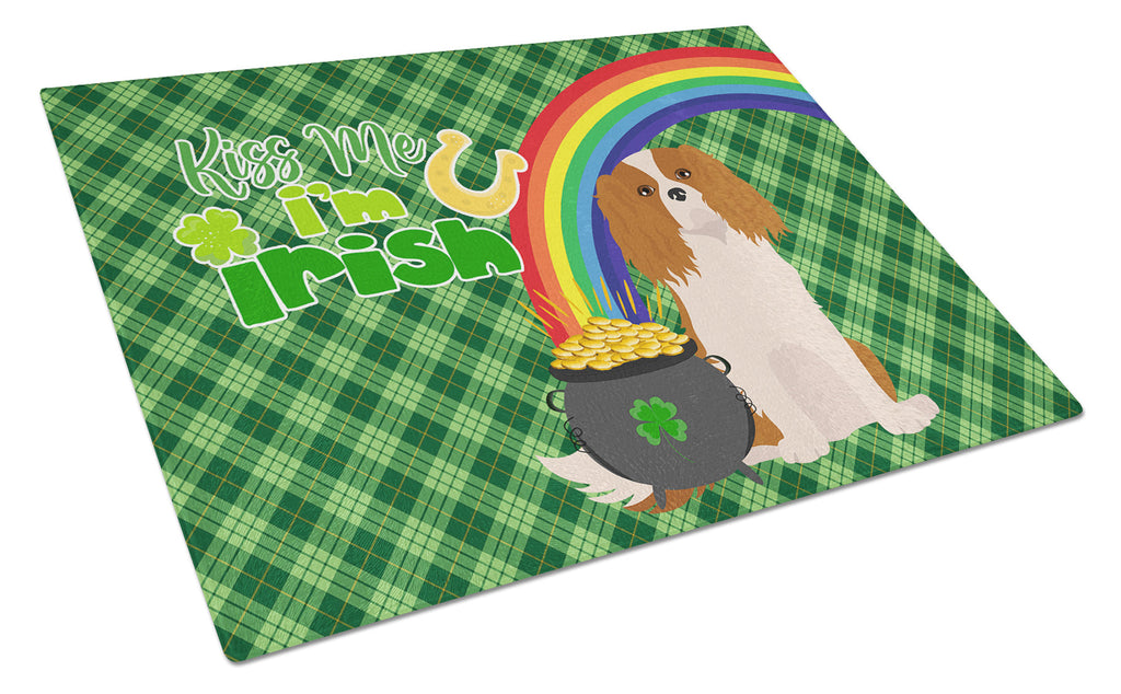 Blenheim Cavalier Spaniel St. Patrick's Day Cutting Board Tempered Glass Kitchen Cutting Surface, Heat Resistant Chopping, Non-Slip Feet, Food Prep & Serving