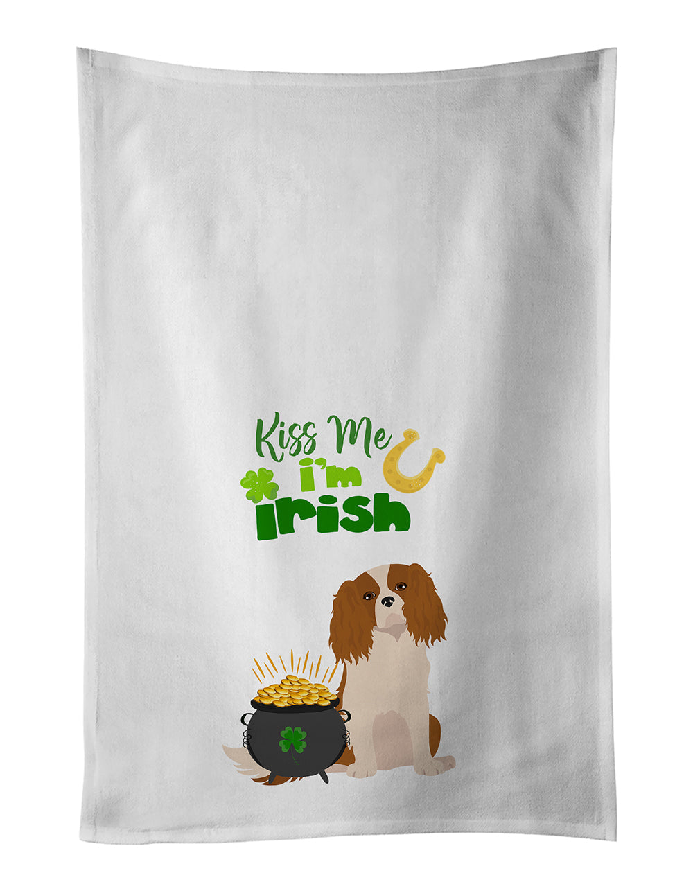 Blenheim Cavalier Spaniel St. Patrick's Day Kitchen Towel Set of 2 White Dish Towels Decorative Bathroom Hand towel for Hand, Face, Hair, Yoga, Tea, Dishcloth, 19 X 28", White