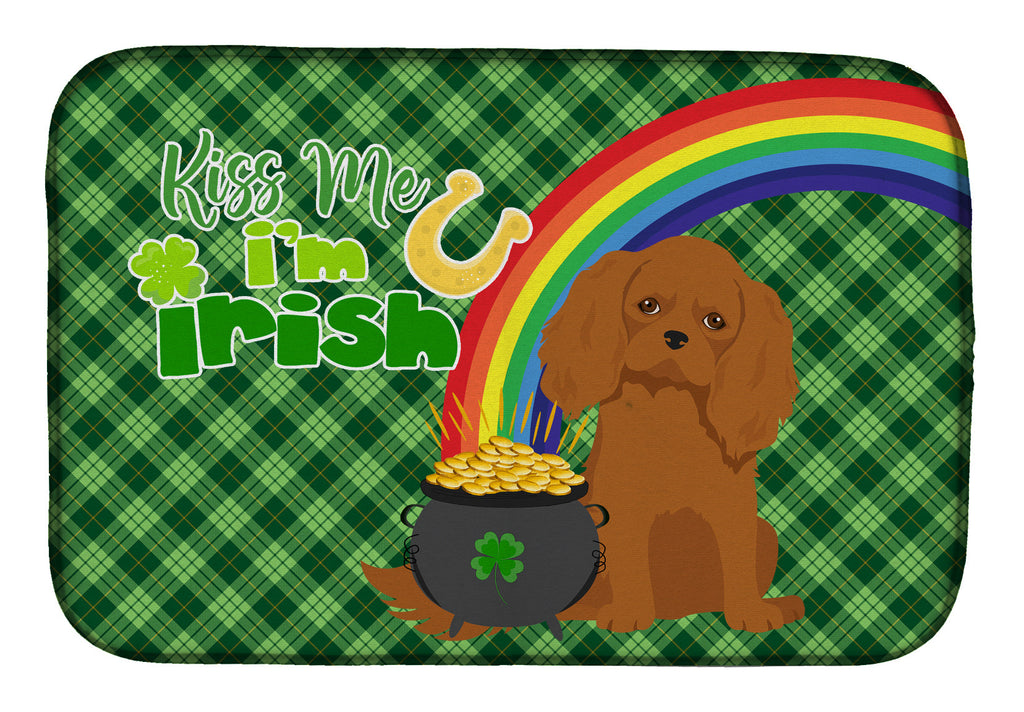 Ruby Cavalier Spaniel St. Patrick's Day Dish Drying Mat Absorbent Dish Drying Mat Pad for Kitchen Counter Dish Drainer Mat for Countertop, 14 x 21", Multicolor