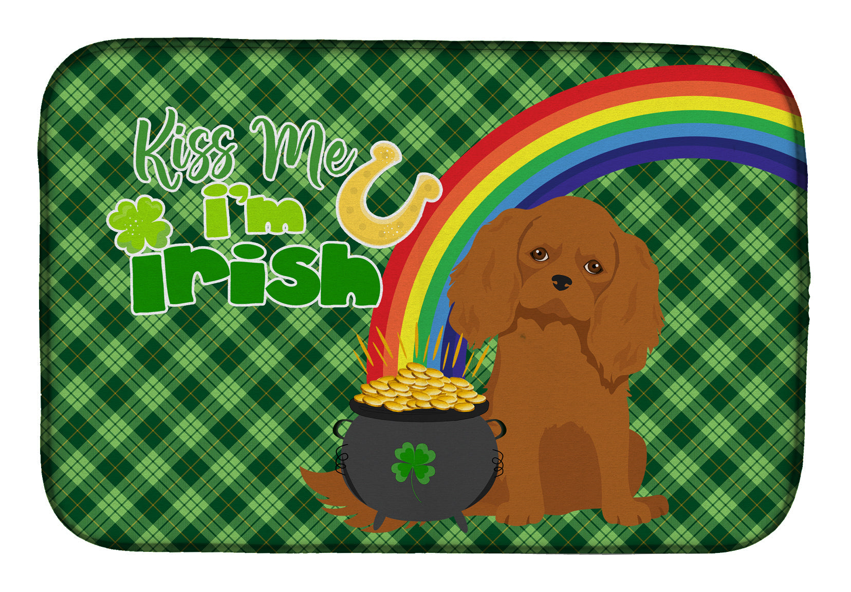 Ruby Cavalier Spaniel St. Patrick's Day Dish Drying Mat Absorbent Dish Drying Mat Pad for Kitchen Counter Dish Drainer Mat for Countertop, 14 x 21", Multicolor