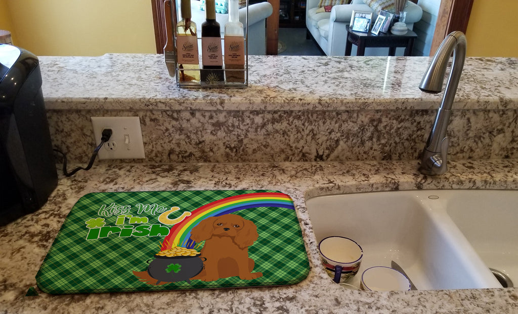 Ruby Cavalier Spaniel St. Patrick's Day Dish Drying Mat Absorbent Dish Drying Mat Pad for Kitchen Counter Dish Drainer Mat for Countertop, 14 x 21", Multicolor