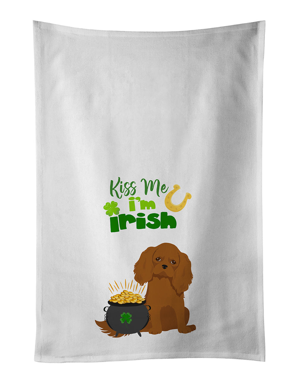 Ruby Cavalier Spaniel St. Patrick's Day Kitchen Towel Set of 2 White Dish Towels Decorative Bathroom Hand towel for Hand, Face, Hair, Yoga, Tea, Dishcloth, 19 X 28", White