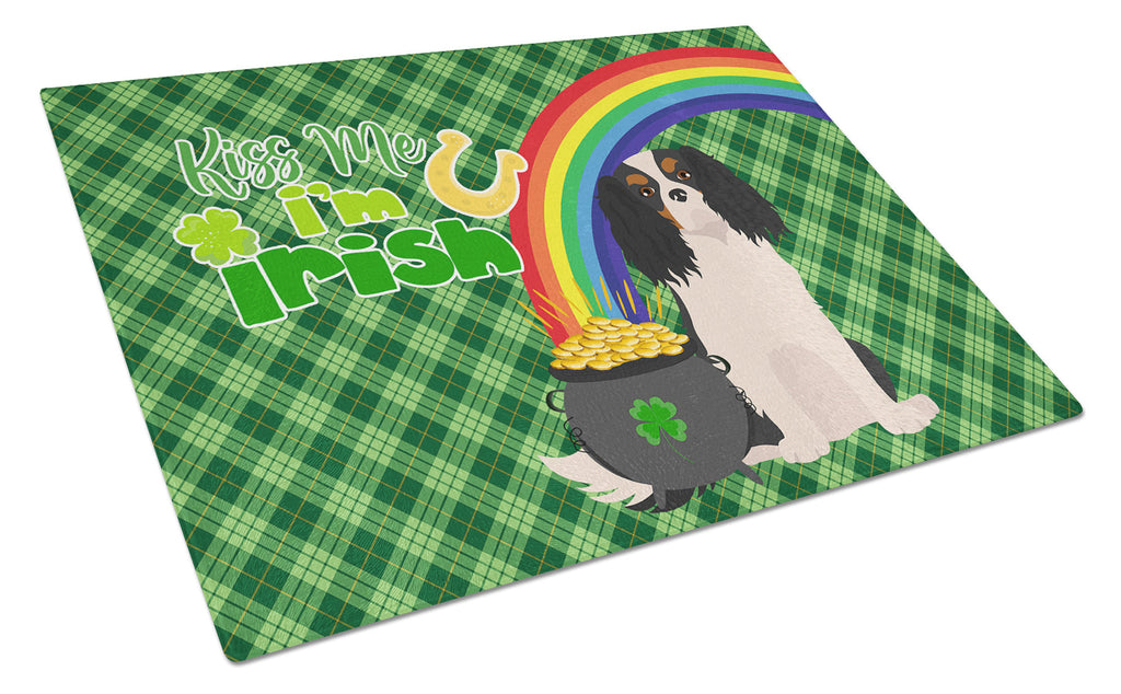 Tricolor Cavalier Spaniel St. Patrick's Day Cutting Board Tempered Glass Kitchen Cutting Surface, Heat Resistant Chopping, Non-Slip Feet, Food Prep & Serving