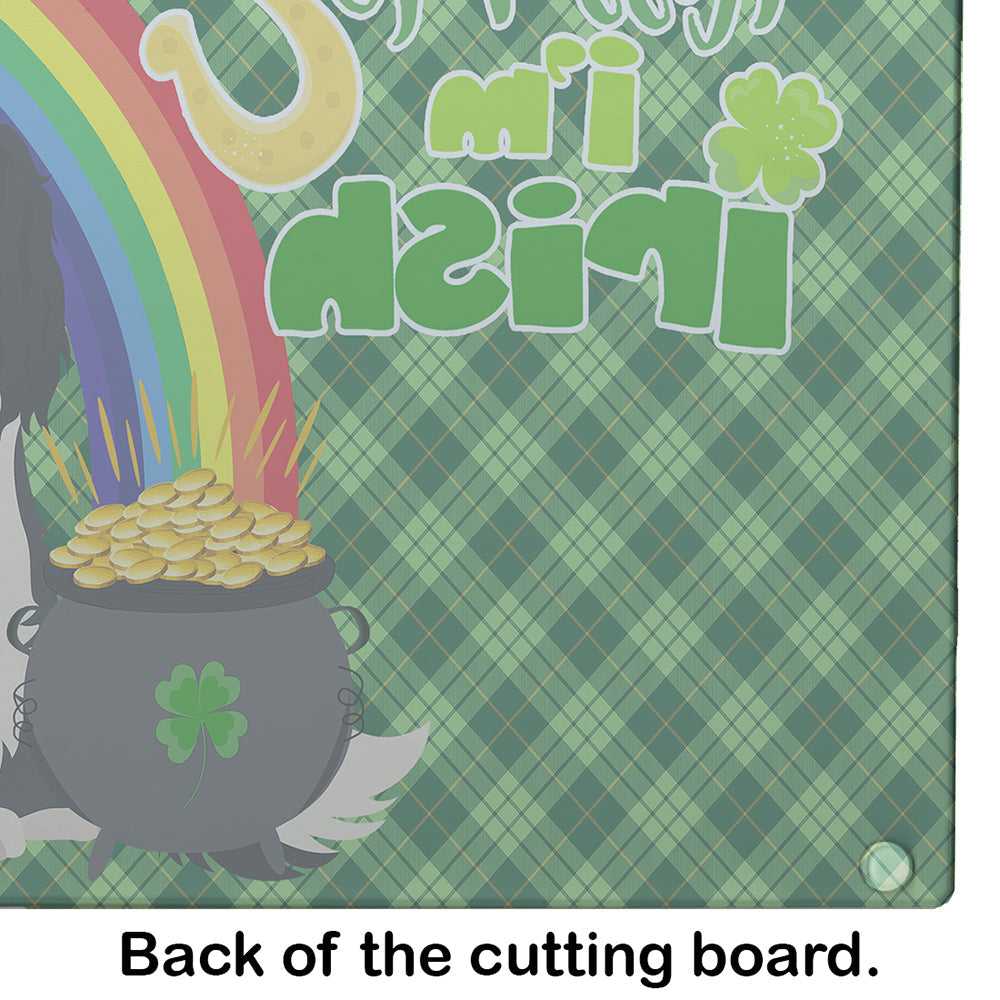 Tricolor Cavalier Spaniel St. Patrick's Day Cutting Board Tempered Glass Kitchen Cutting Surface, Heat Resistant Chopping, Non-Slip Feet, Food Prep & Serving
