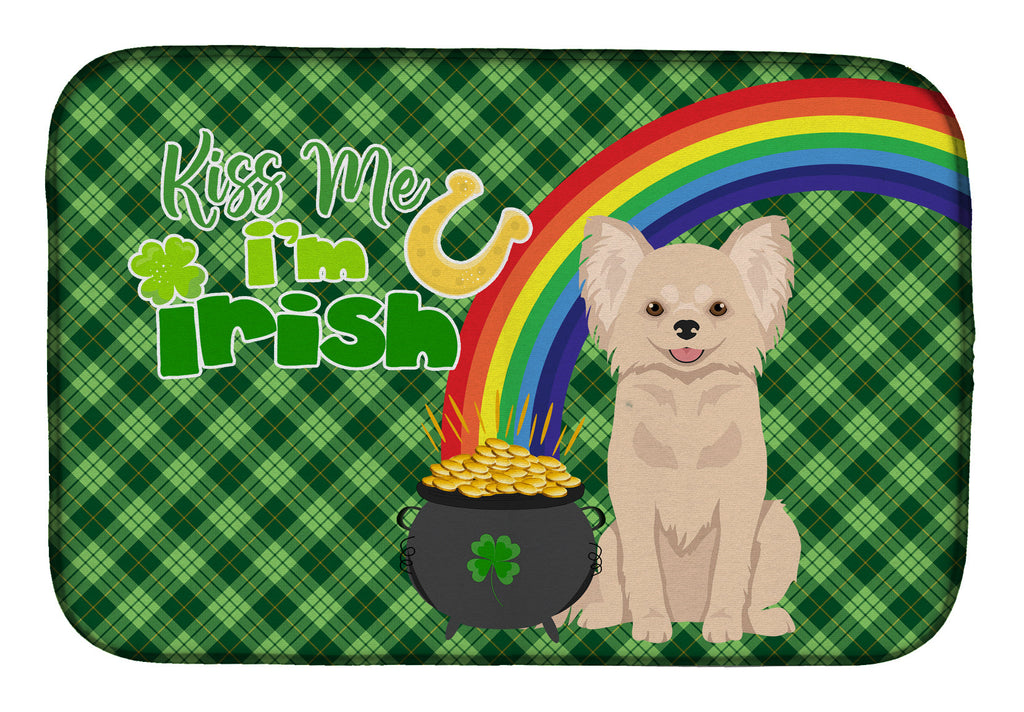 Longhaired Cream Chihuahua St. Patrick's Day Dish Drying Mat Absorbent Dish Drying Mat Pad for Kitchen Counter Dish Drainer Mat for Countertop, 14 x 21", Multicolor