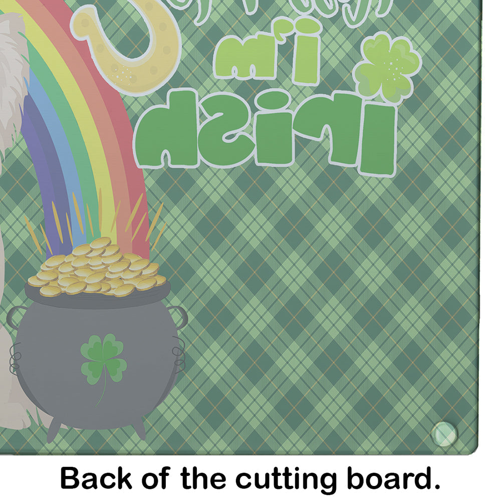 Longhaired Cream Chihuahua St. Patrick's Day Cutting Board Tempered Glass Kitchen Cutting Surface, Heat Resistant Chopping, Non-Slip Feet, Food Prep & Serving