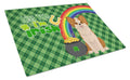 Longhaired Red and White Chihuahua St. Patrick's Day Cutting Board Tempered Glass Kitchen Cutting Surface, Heat Resistant Chopping, Non-Slip Feet, Food Prep & Serving