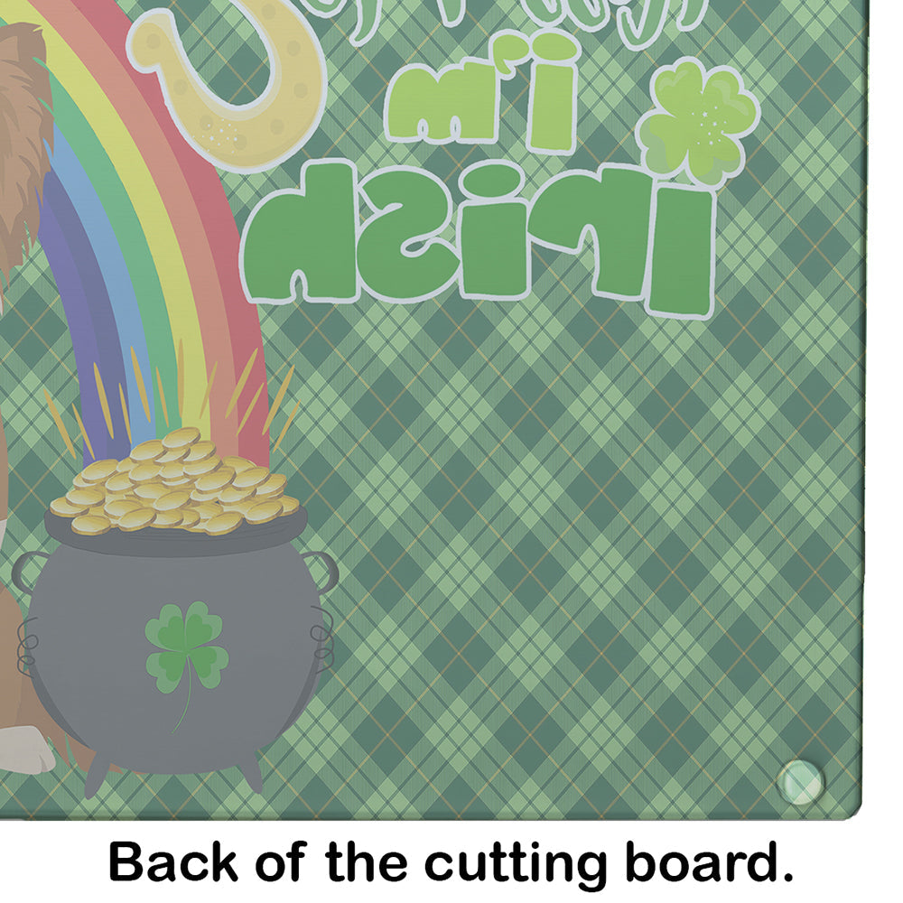 Longhaired Red and White Chihuahua St. Patrick's Day Cutting Board Tempered Glass Kitchen Cutting Surface, Heat Resistant Chopping, Non-Slip Feet, Food Prep & Serving