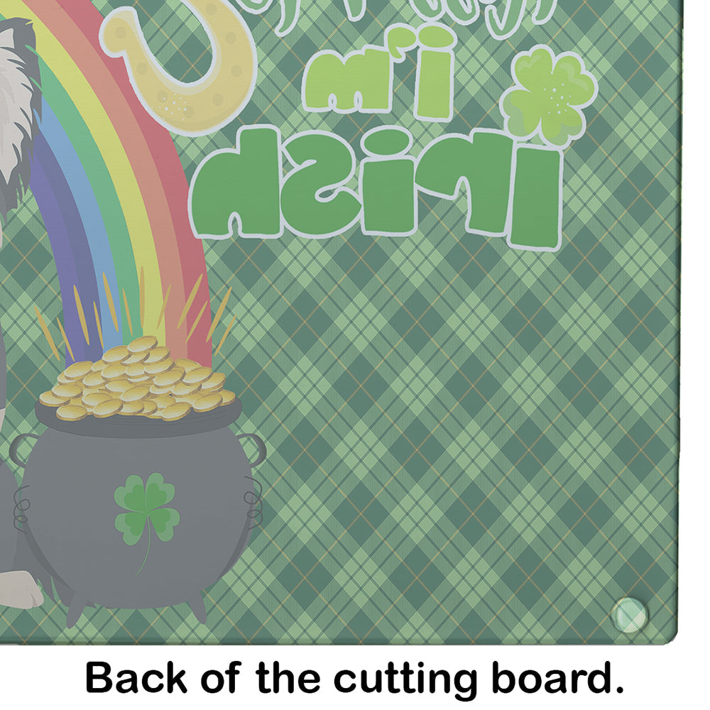Longhaired Black and White Chihuahua St. Patrick's Day Cutting Board Tempered Glass Kitchen Cutting Surface, Heat Resistant Chopping, Non-Slip Feet, Food Prep & Serving