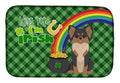 Longhaired Black and Tan Chihuahua St. Patrick's Day Dish Drying Mat Absorbent Dish Drying Mat Pad for Kitchen Counter Dish Drainer Mat for Countertop, 14 x 21", Multicolor