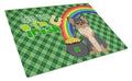 Longhaired Black and Tan Chihuahua St. Patrick's Day Cutting Board Tempered Glass Kitchen Cutting Surface, Heat Resistant Chopping, Non-Slip Feet, Food Prep & Serving