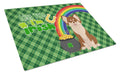 Longhaired Chocolate and White Chihuahua St. Patrick's Day Cutting Board Tempered Glass Kitchen Cutting Surface, Heat Resistant Chopping, Non-Slip Feet, Food Prep & Serving