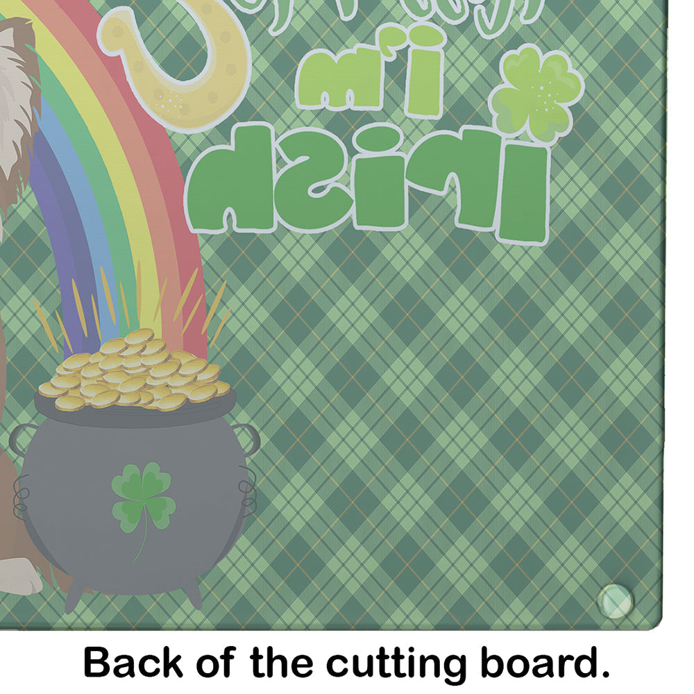 Longhaired Chocolate and White Chihuahua St. Patrick's Day Cutting Board Tempered Glass Kitchen Cutting Surface, Heat Resistant Chopping, Non-Slip Feet, Food Prep & Serving