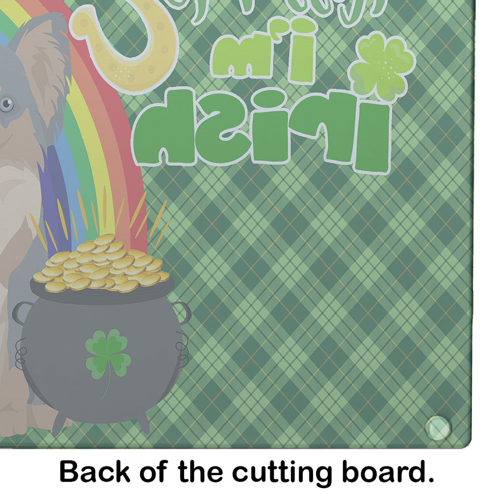 Longhaired Blue and Tan Chihuahua St. Patrick's Day Cutting Board Tempered Glass Kitchen Cutting Surface, Heat Resistant Chopping, Non-Slip Feet, Food Prep & Serving