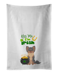 Longhaired Blue and Tan Chihuahua St. Patrick's Day Kitchen Towel Set of 2 White Dish Towels Decorative Bathroom Hand towel for Hand, Face, Hair, Yoga, Tea, Dishcloth, 19 X 28", White