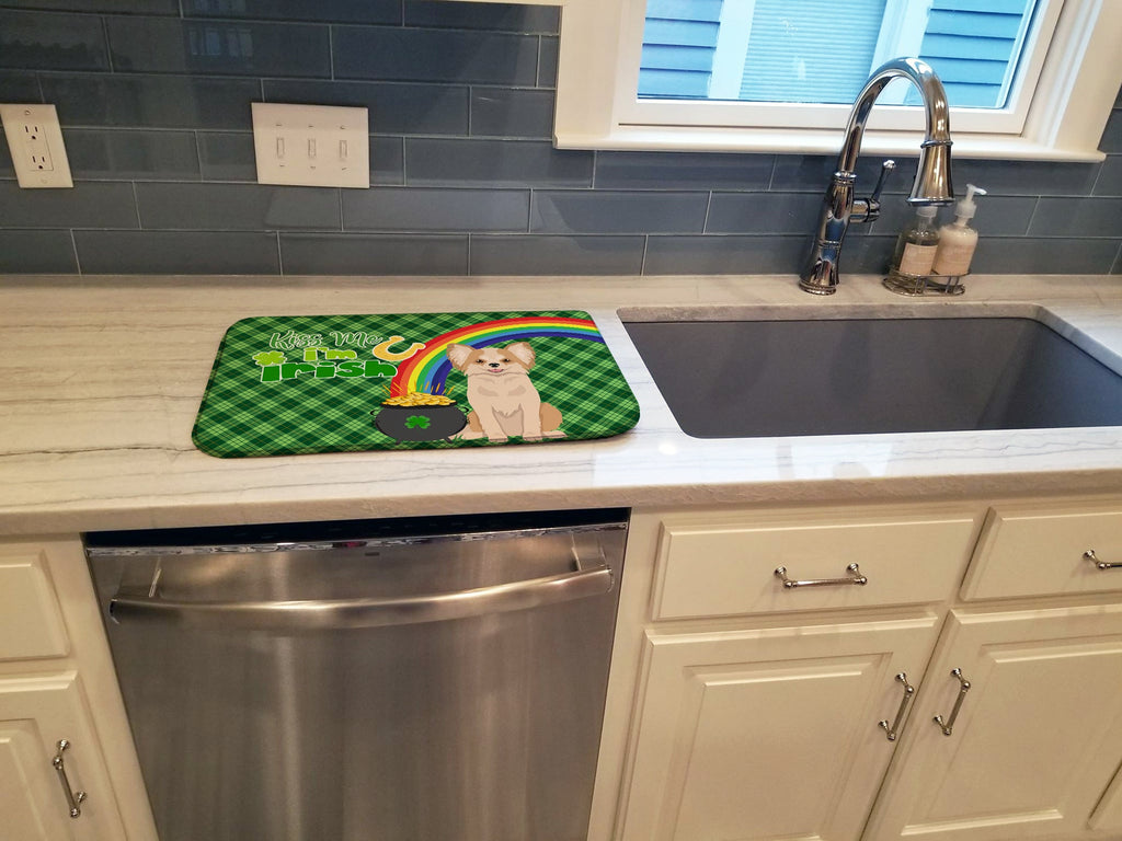 Longhaired Gold and White Chihuahua St. Patrick's Day Dish Drying Mat Absorbent Dish Drying Mat Pad for Kitchen Counter Dish Drainer Mat for Countertop, 14 x 21", Multicolor