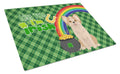 Longhaired Gold and White Chihuahua St. Patrick's Day Cutting Board Tempered Glass Kitchen Cutting Surface, Heat Resistant Chopping, Non-Slip Feet, Food Prep & Serving