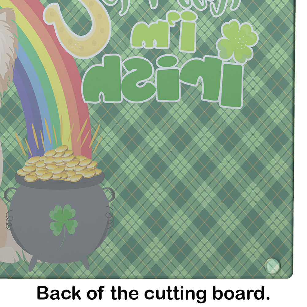 Longhaired Gold and White Chihuahua St. Patrick's Day Cutting Board Tempered Glass Kitchen Cutting Surface, Heat Resistant Chopping, Non-Slip Feet, Food Prep & Serving