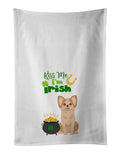 Longhaired Gold and White Chihuahua St. Patrick's Day Kitchen Towel Set of 2 White Dish Towels Decorative Bathroom Hand towel for Hand, Face, Hair, Yoga, Tea, Dishcloth, 19 X 28", White