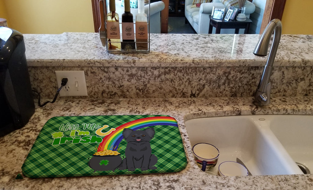 Longhaired Black Chihuahua St. Patrick's Day Dish Drying Mat Absorbent Dish Drying Mat Pad for Kitchen Counter Dish Drainer Mat for Countertop, 14 x 21", Multicolor