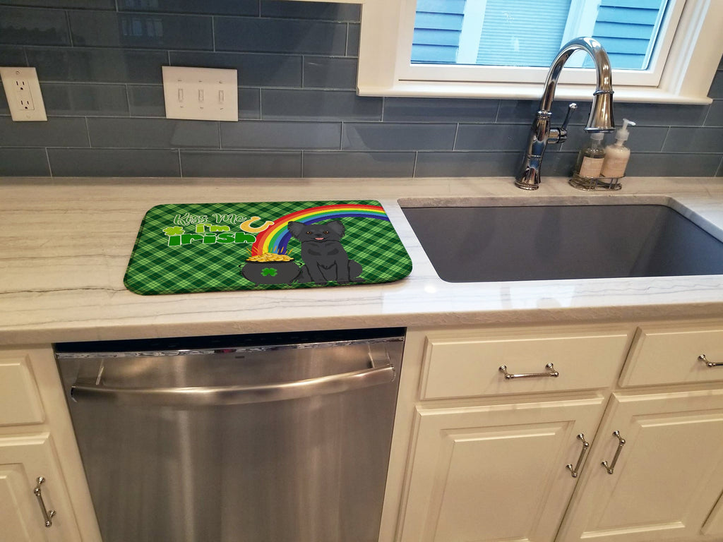 Longhaired Black Chihuahua St. Patrick's Day Dish Drying Mat Absorbent Dish Drying Mat Pad for Kitchen Counter Dish Drainer Mat for Countertop, 14 x 21", Multicolor