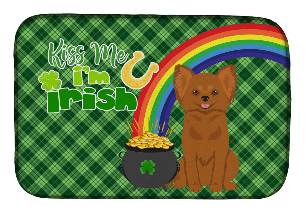Longhaired Red Chihuahua St. Patrick's Day Dish Drying Mat Absorbent Dish Drying Mat Pad for Kitchen Counter Dish Drainer Mat for Countertop, 14 x 21", Multicolor