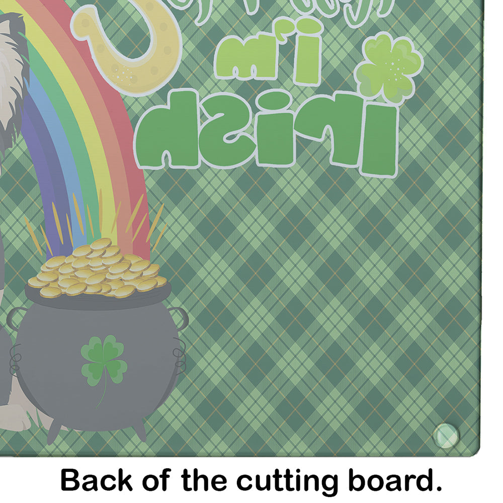 Longhaired Black and White #2 Chihuahua St. Patrick's Day Cutting Board Tempered Glass Kitchen Cutting Surface, Heat Resistant Chopping, Non-Slip Feet, Food Prep & Serving