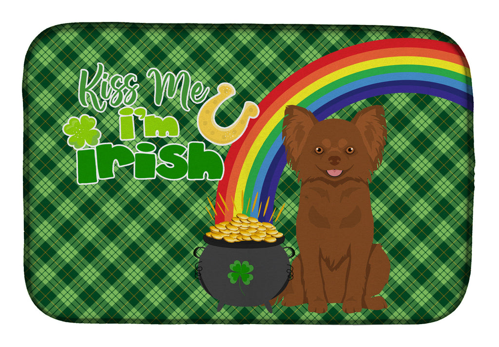 Longhaired Chocolate Chihuahua St. Patrick's Day Dish Drying Mat Absorbent Dish Drying Mat Pad for Kitchen Counter Dish Drainer Mat for Countertop, 14 x 21", Multicolor