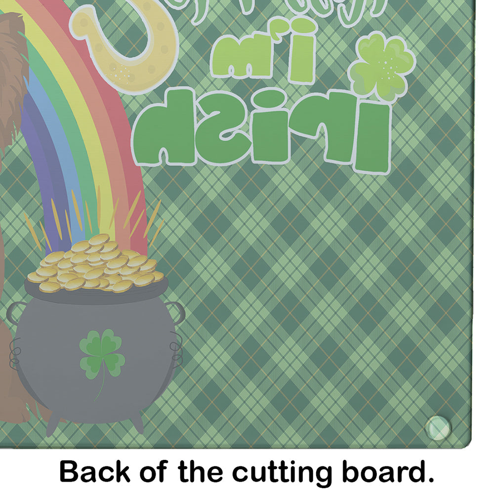 Longhaired Chocolate Chihuahua St. Patrick's Day Cutting Board Tempered Glass Kitchen Cutting Surface, Heat Resistant Chopping, Non-Slip Feet, Food Prep & Serving