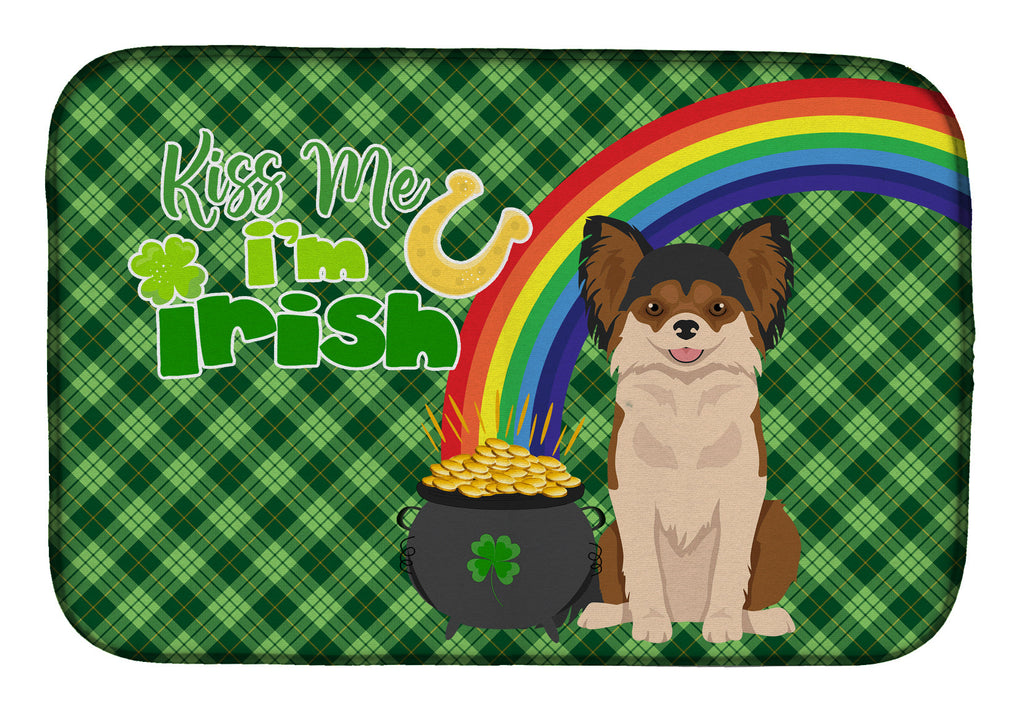 Longhaired Black and Red Chihuahua St. Patrick's Day Dish Drying Mat Absorbent Dish Drying Mat Pad for Kitchen Counter Dish Drainer Mat for Countertop, 14 x 21", Multicolor