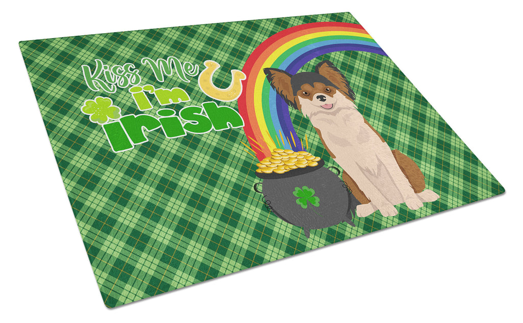 Longhaired Black and Red Chihuahua St. Patrick's Day Cutting Board Tempered Glass Kitchen Cutting Surface, Heat Resistant Chopping, Non-Slip Feet, Food Prep & Serving