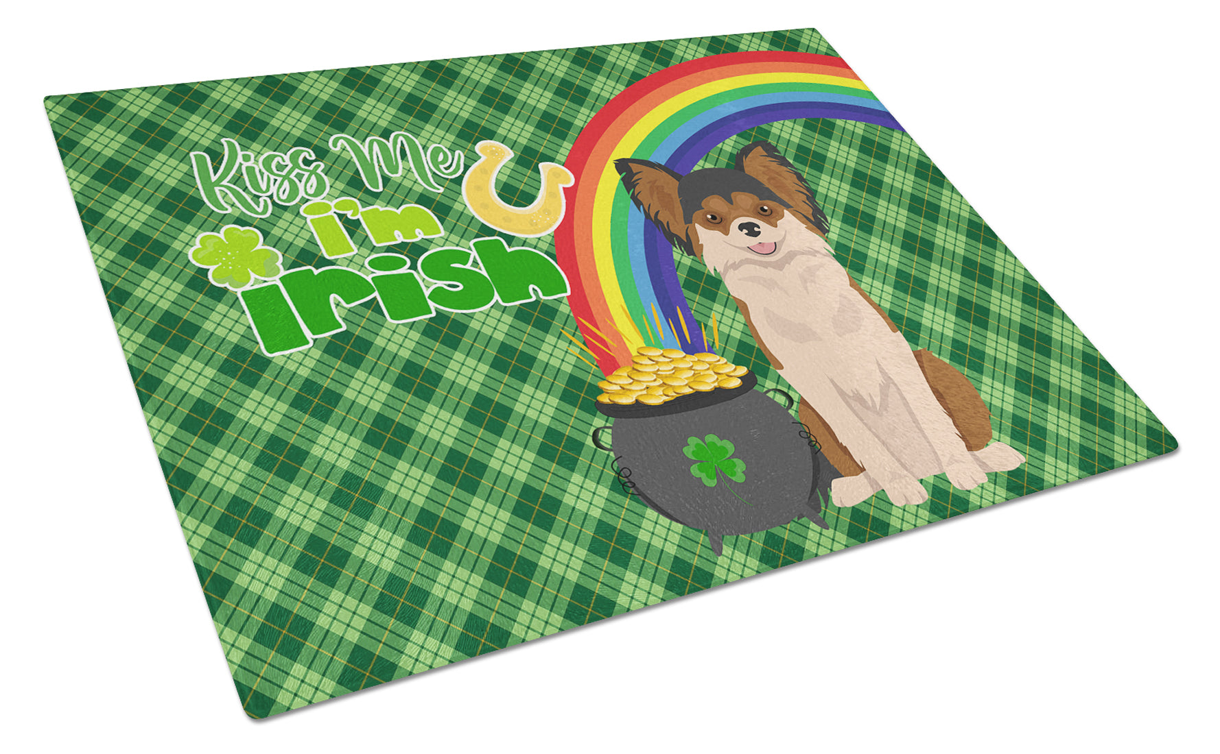 Longhaired Black and Red Chihuahua St. Patrick's Day Cutting Board Tempered Glass Kitchen Cutting Surface, Heat Resistant Chopping, Non-Slip Feet, Food Prep & Serving