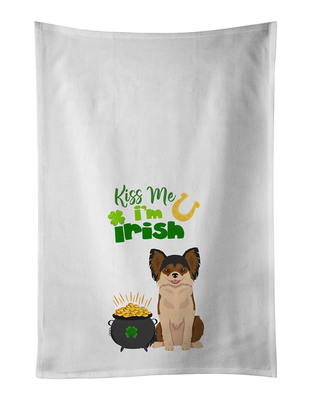 Longhaired Black and Red Chihuahua St. Patrick's Day Kitchen Towel Set of 2 White Dish Towels Decorative Bathroom Hand towel for Hand, Face, Hair, Yoga, Tea, Dishcloth, 19 X 28", White