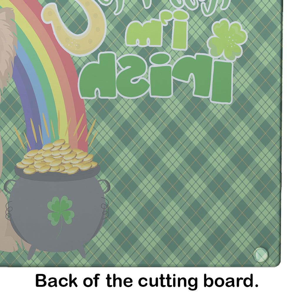 Longhaired Gold Chihuahua St. Patrick's Day Cutting Board Tempered Glass Kitchen Cutting Surface, Heat Resistant Chopping, Non-Slip Feet, Food Prep & Serving