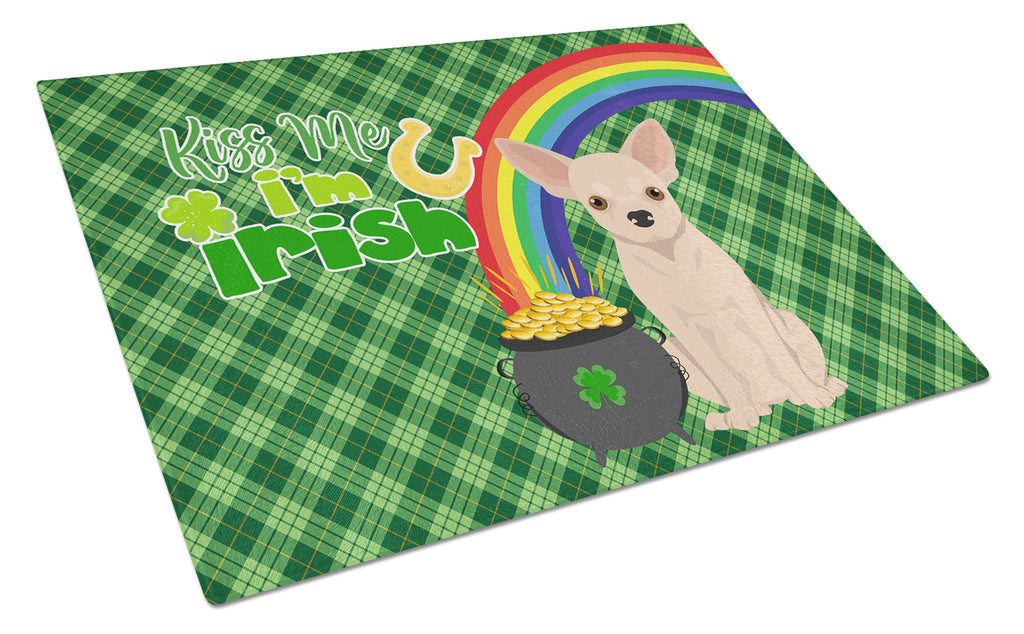 Fawn Chihuahua St. Patrick's Day Cutting Board Tempered Glass Kitchen Cutting Surface, Heat Resistant Chopping, Non-Slip Feet, Food Prep & Serving