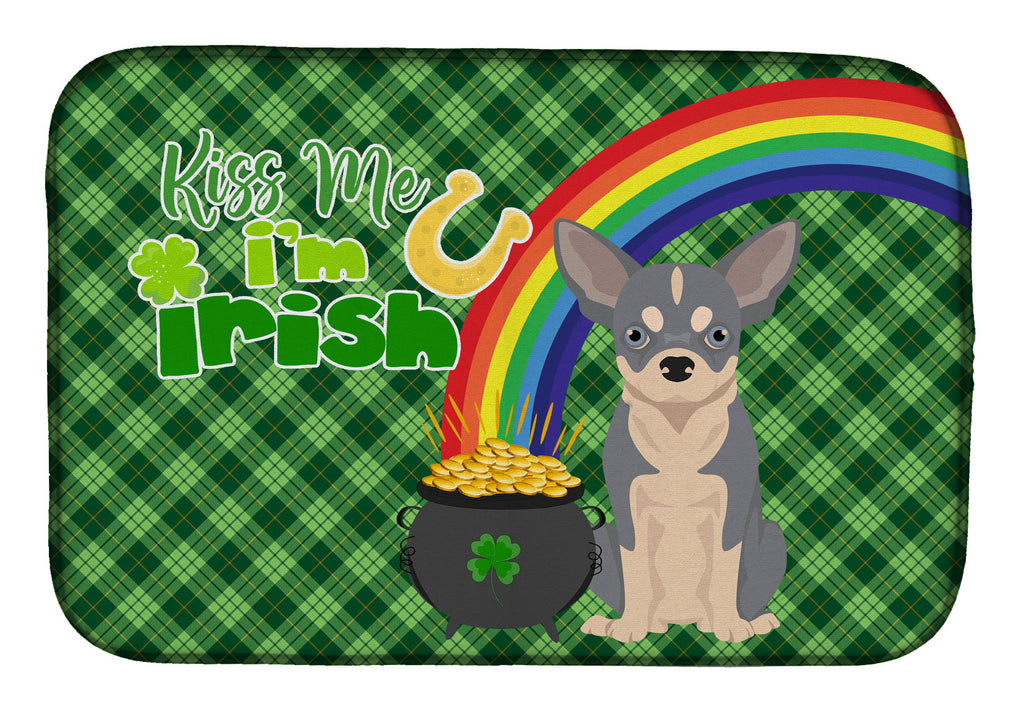 Blue and White Chihuahua St. Patrick's Day Dish Drying Mat Absorbent Dish Drying Mat Pad for Kitchen Counter Dish Drainer Mat for Countertop, 14 x 21", Multicolor