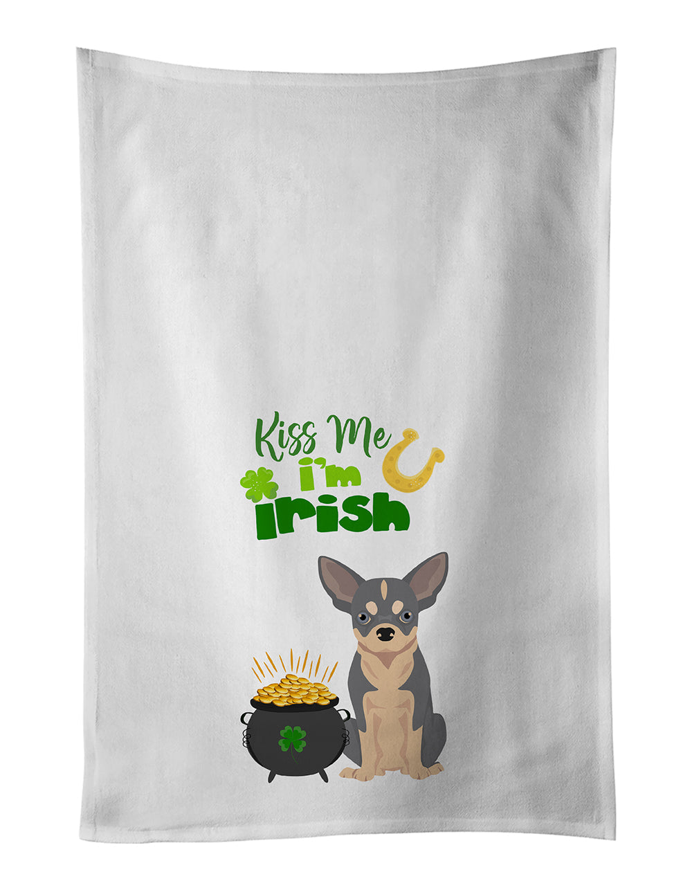Blue and White Chihuahua St. Patrick's Day Kitchen Towel Set of 2 White Dish Towels Decorative Bathroom Hand towel for Hand, Face, Hair, Yoga, Tea, Dishcloth, 19 X 28", White