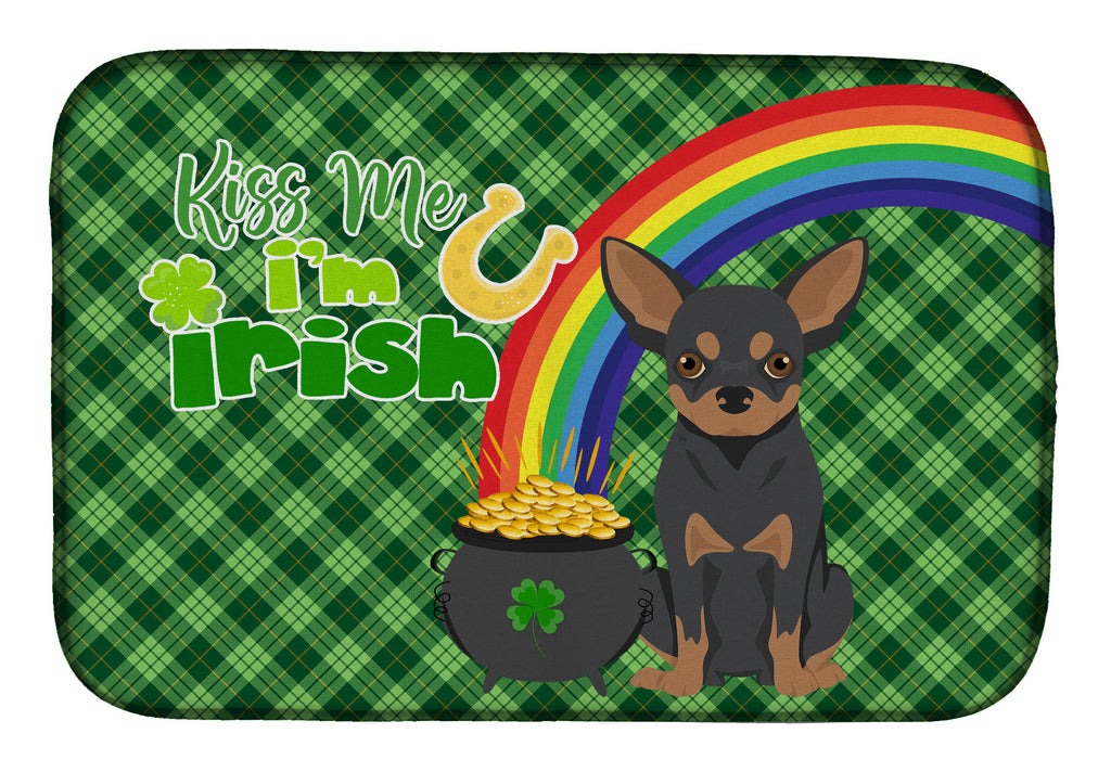 Black and Tan Chihuahua St. Patrick's Day Dish Drying Mat Absorbent Dish Drying Mat Pad for Kitchen Counter Dish Drainer Mat for Countertop, 14 x 21", Multicolor