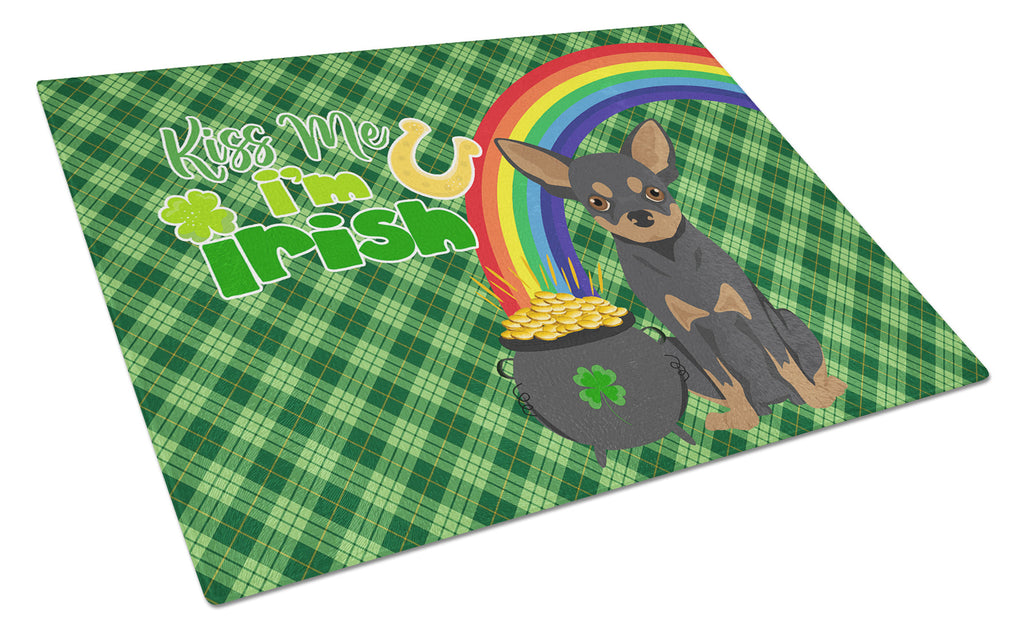 Black and Tan Chihuahua St. Patrick's Day Cutting Board Tempered Glass Kitchen Cutting Surface, Heat Resistant Chopping, Non-Slip Feet, Food Prep & Serving