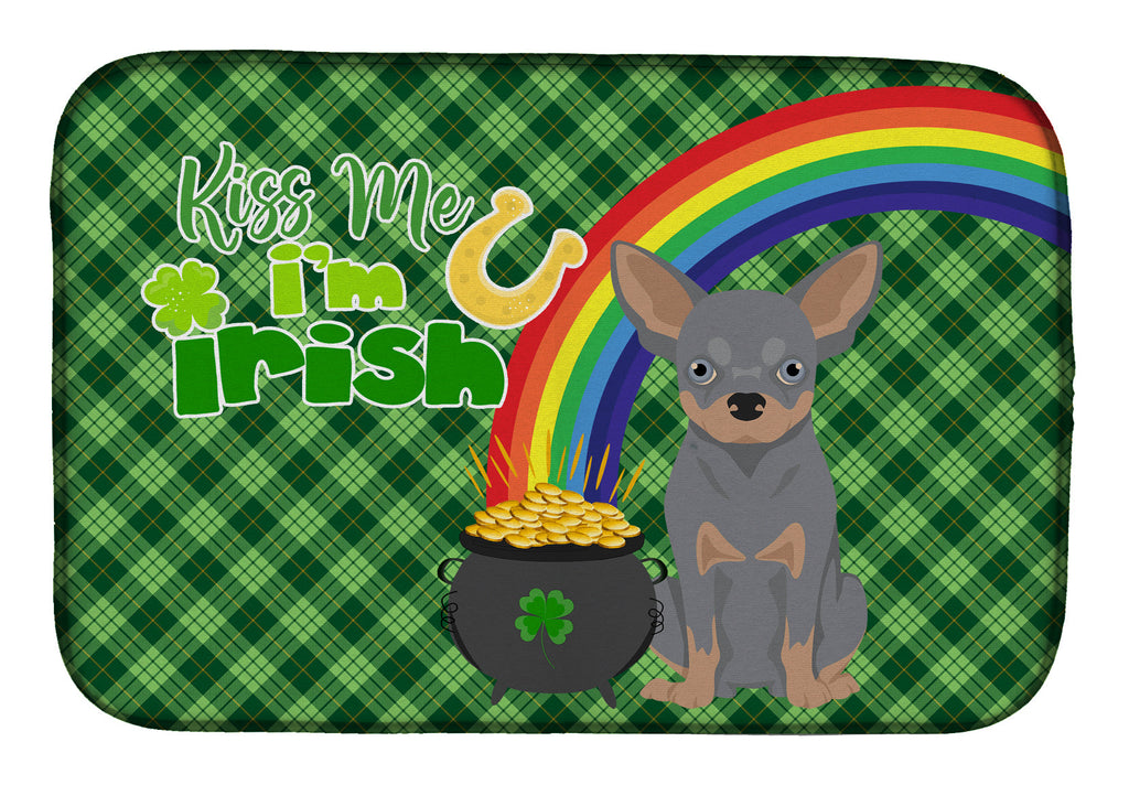 Blue and Tan Chihuahua St. Patrick's Day Dish Drying Mat Absorbent Dish Drying Mat Pad for Kitchen Counter Dish Drainer Mat for Countertop, 14 x 21", Multicolor
