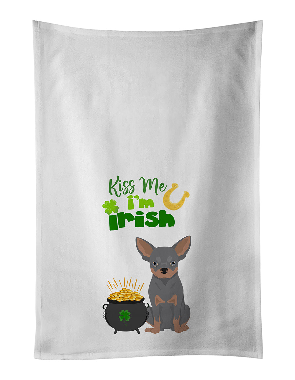 Blue and Tan Chihuahua St. Patrick's Day Kitchen Towel Set of 2 White Dish Towels Decorative Bathroom Hand towel for Hand, Face, Hair, Yoga, Tea, Dishcloth, 19 X 28", White