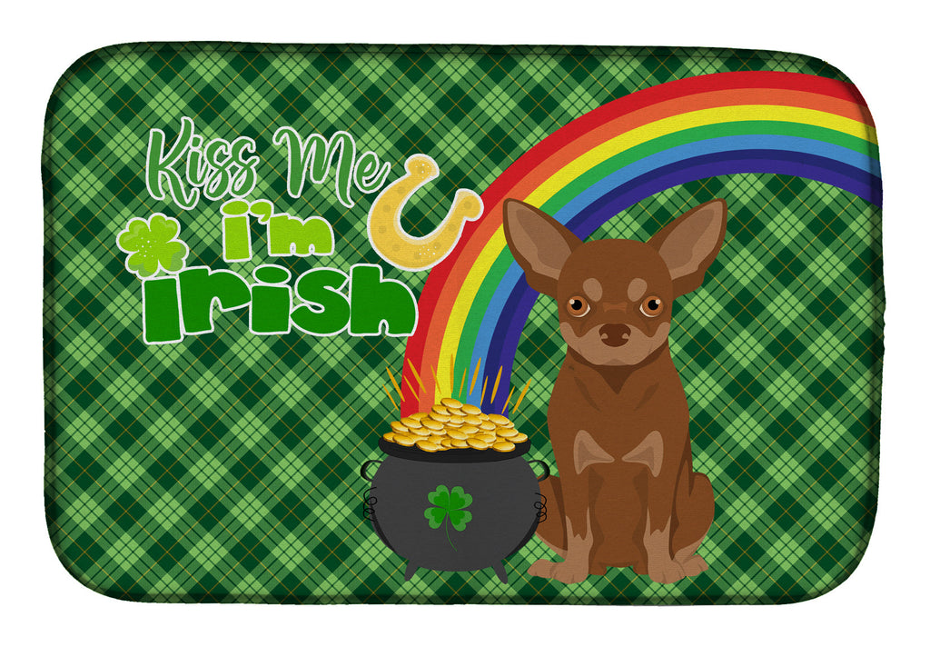 Chocolate and Tan Chihuahua St. Patrick's Day Dish Drying Mat Absorbent Dish Drying Mat Pad for Kitchen Counter Dish Drainer Mat for Countertop, 14 x 21", Multicolor