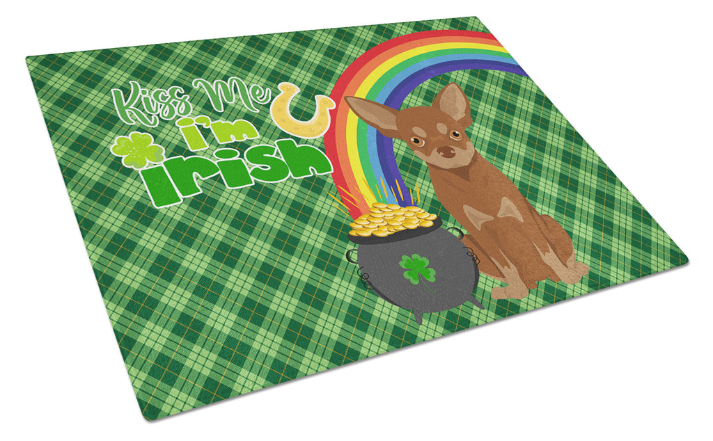 Chocolate and Tan Chihuahua St. Patrick's Day Cutting Board Tempered Glass Kitchen Cutting Surface, Heat Resistant Chopping, Non-Slip Feet, Food Prep & Serving
