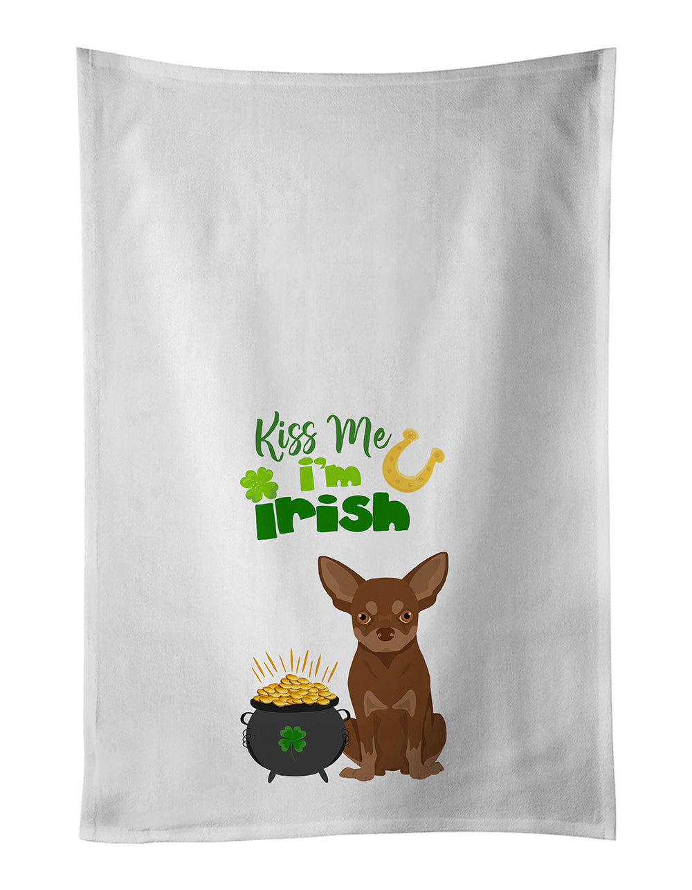 Chocolate and Tan Chihuahua St. Patrick's Day Kitchen Towel Set of 2 White Dish Towels Decorative Bathroom Hand towel for Hand, Face, Hair, Yoga, Tea, Dishcloth, 19 X 28", White