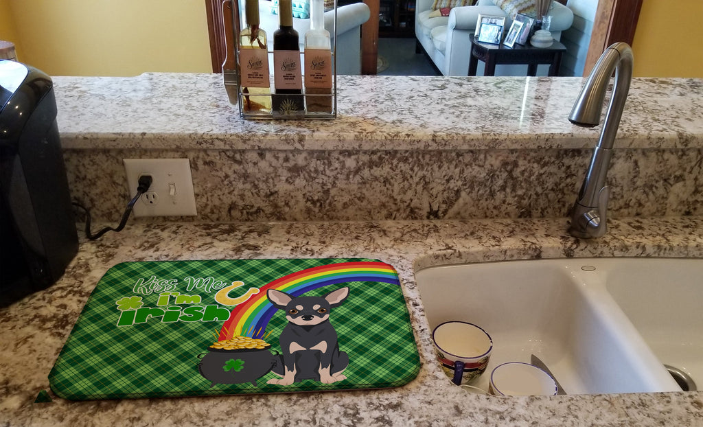 Black and Cream Chihuahua St. Patrick's Day Dish Drying Mat Absorbent Dish Drying Mat Pad for Kitchen Counter Dish Drainer Mat for Countertop, 14 x 21", Multicolor