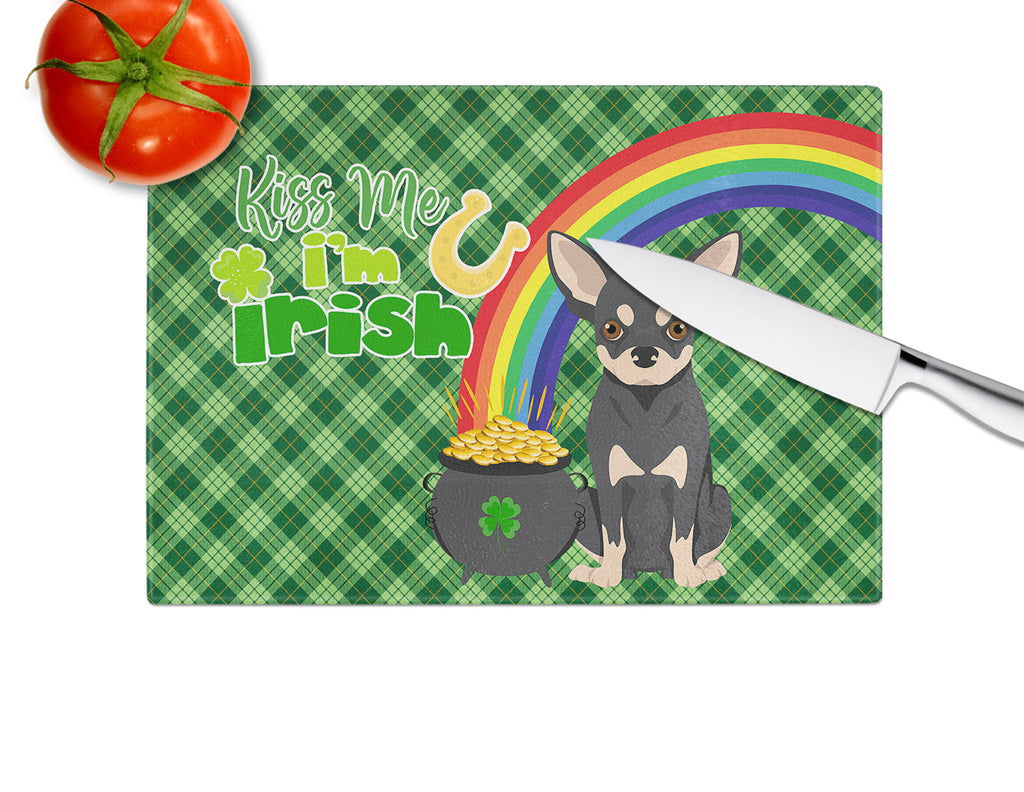 Black and Cream Chihuahua St. Patrick's Day Cutting Board Tempered Glass Kitchen Cutting Surface, Heat Resistant Chopping, Non-Slip Feet, Food Prep & Serving