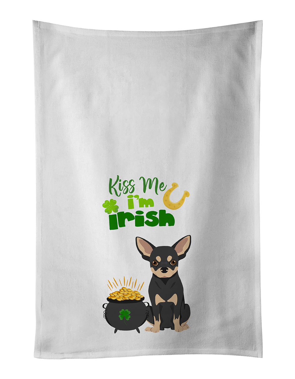 Black and Cream Chihuahua St. Patrick's Day Kitchen Towel Set of 2 White Dish Towels Decorative Bathroom Hand towel for Hand, Face, Hair, Yoga, Tea, Dishcloth, 19 X 28", White