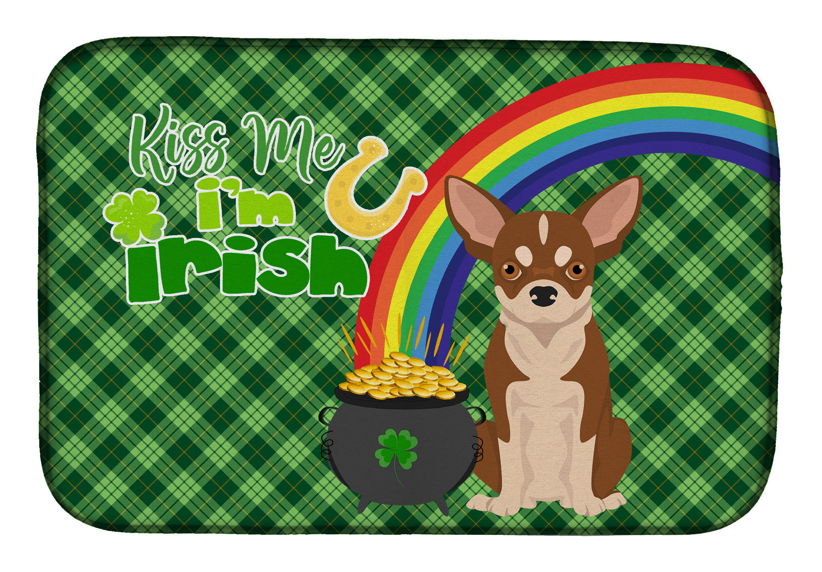 Red and White Chihuahua St. Patrick's Day Dish Drying Mat Absorbent Dish Drying Mat Pad for Kitchen Counter Dish Drainer Mat for Countertop, 14 x 21", Multicolor