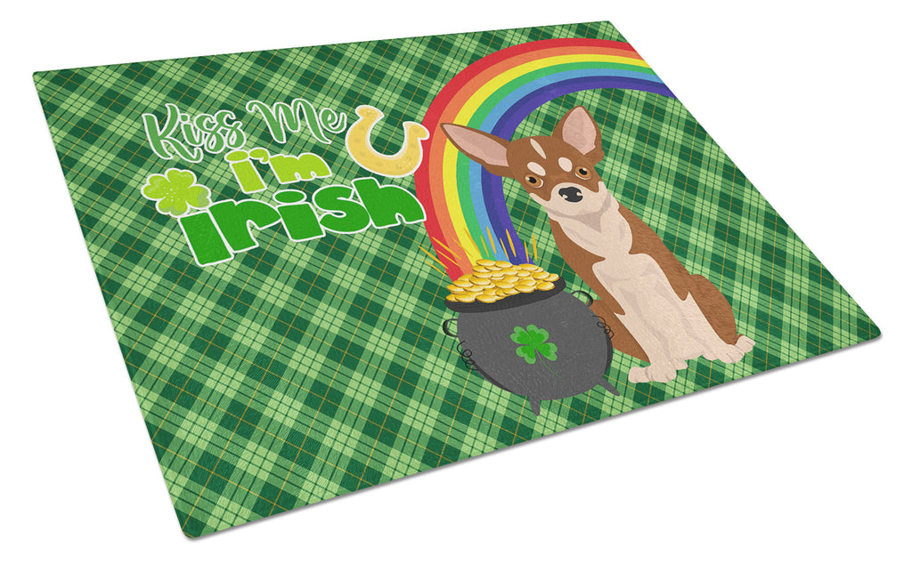 Red and White Chihuahua St. Patrick's Day Cutting Board Tempered Glass Kitchen Cutting Surface, Heat Resistant Chopping, Non-Slip Feet, Food Prep & Serving