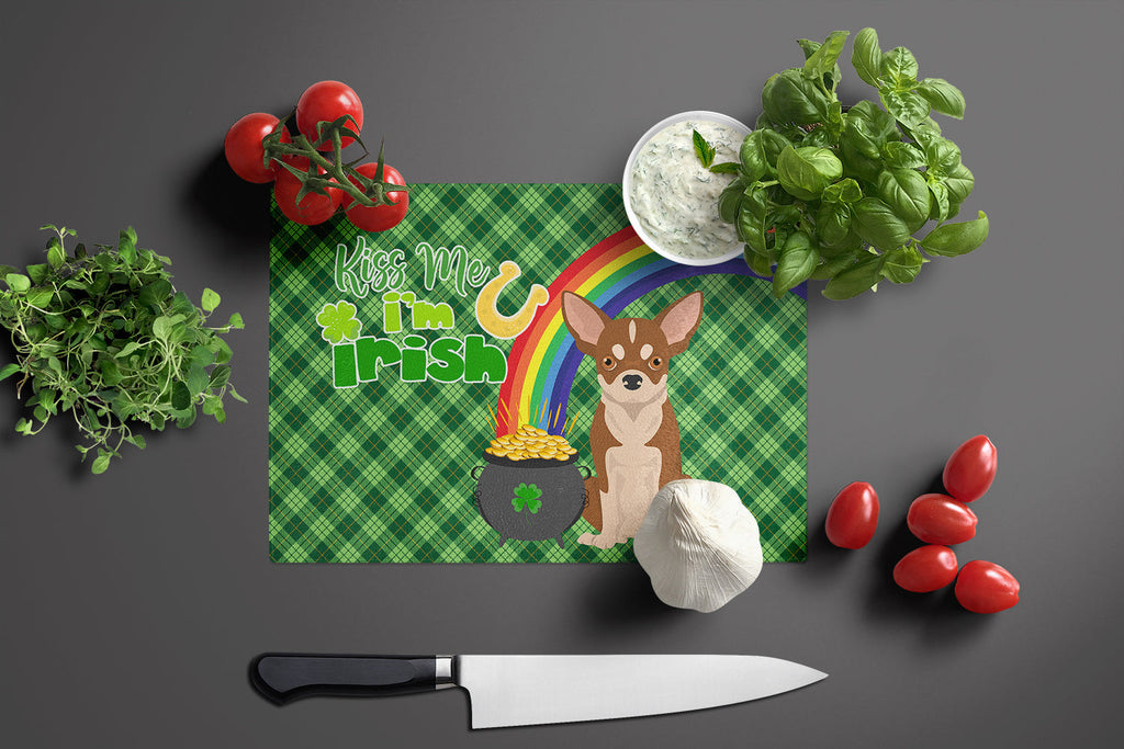 Red and White Chihuahua St. Patrick's Day Cutting Board Tempered Glass Kitchen Cutting Surface, Heat Resistant Chopping, Non-Slip Feet, Food Prep & Serving